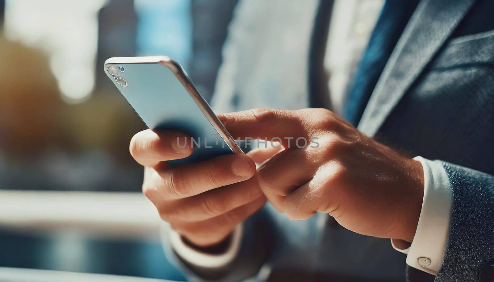 Close up of a man using mobile smart phone