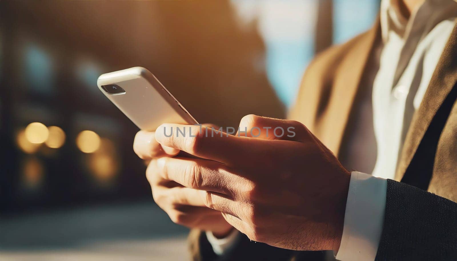 Close up of a man using mobile smart phone