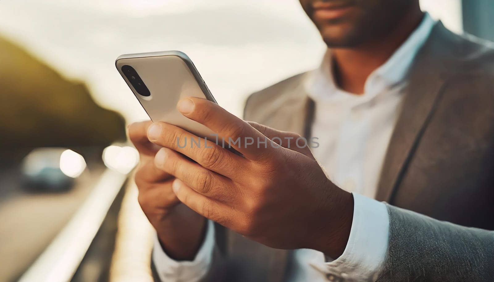 Close up of a man using mobile smart phone