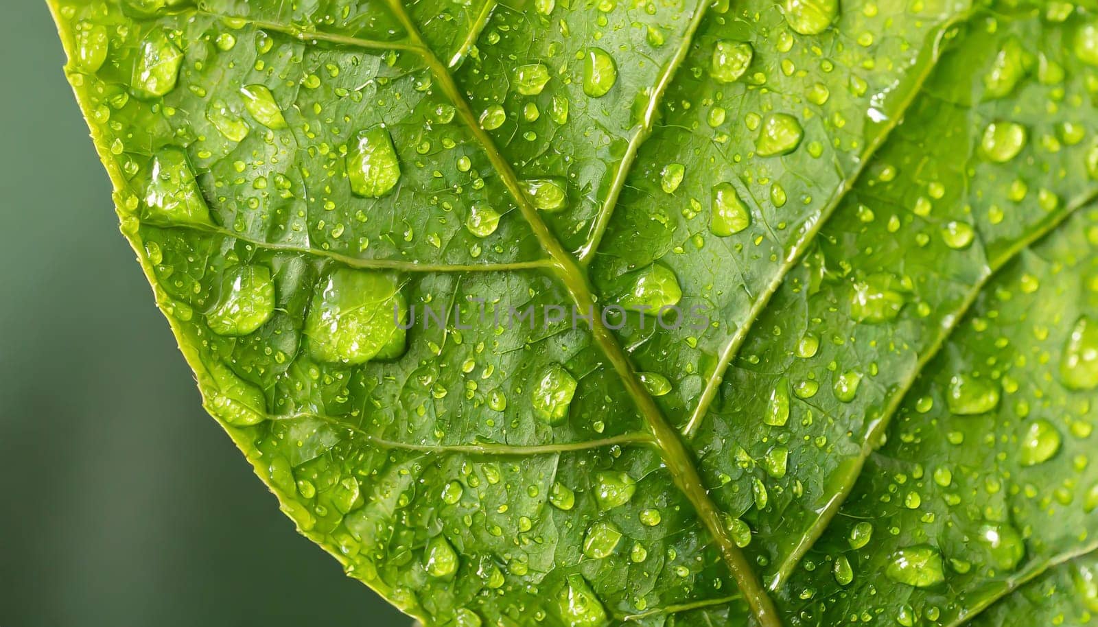 Close-up of green plant leaf one drop of rain, image for nature background