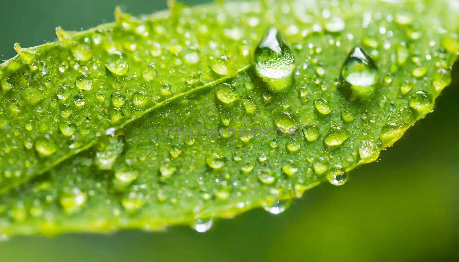 Close-up of green plant leaf one drop of rain, image for nature background