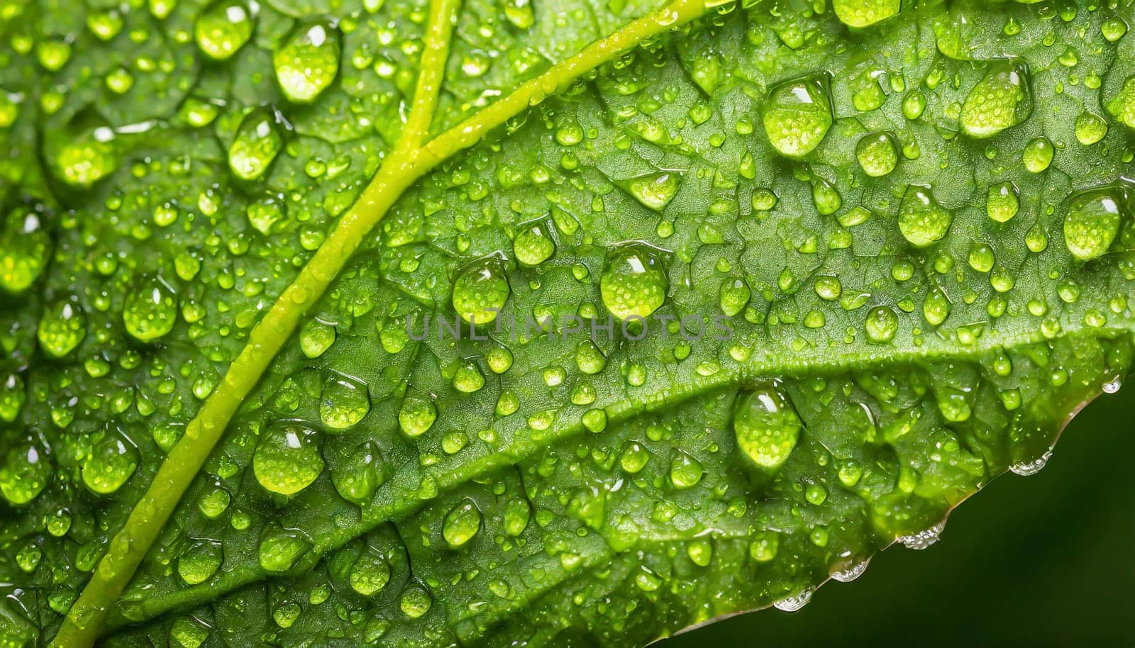 Close-up of green plant leaf one drop of rain, image for nature background