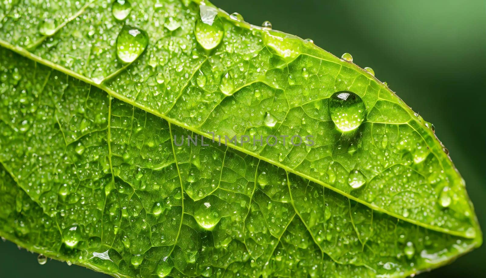 Close-up of green plant leaf one drop of rain, image for nature background