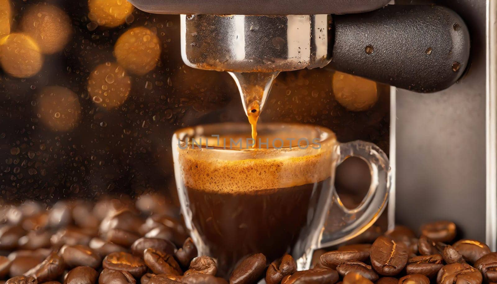 Espresso poruing from coffee machine at cafe