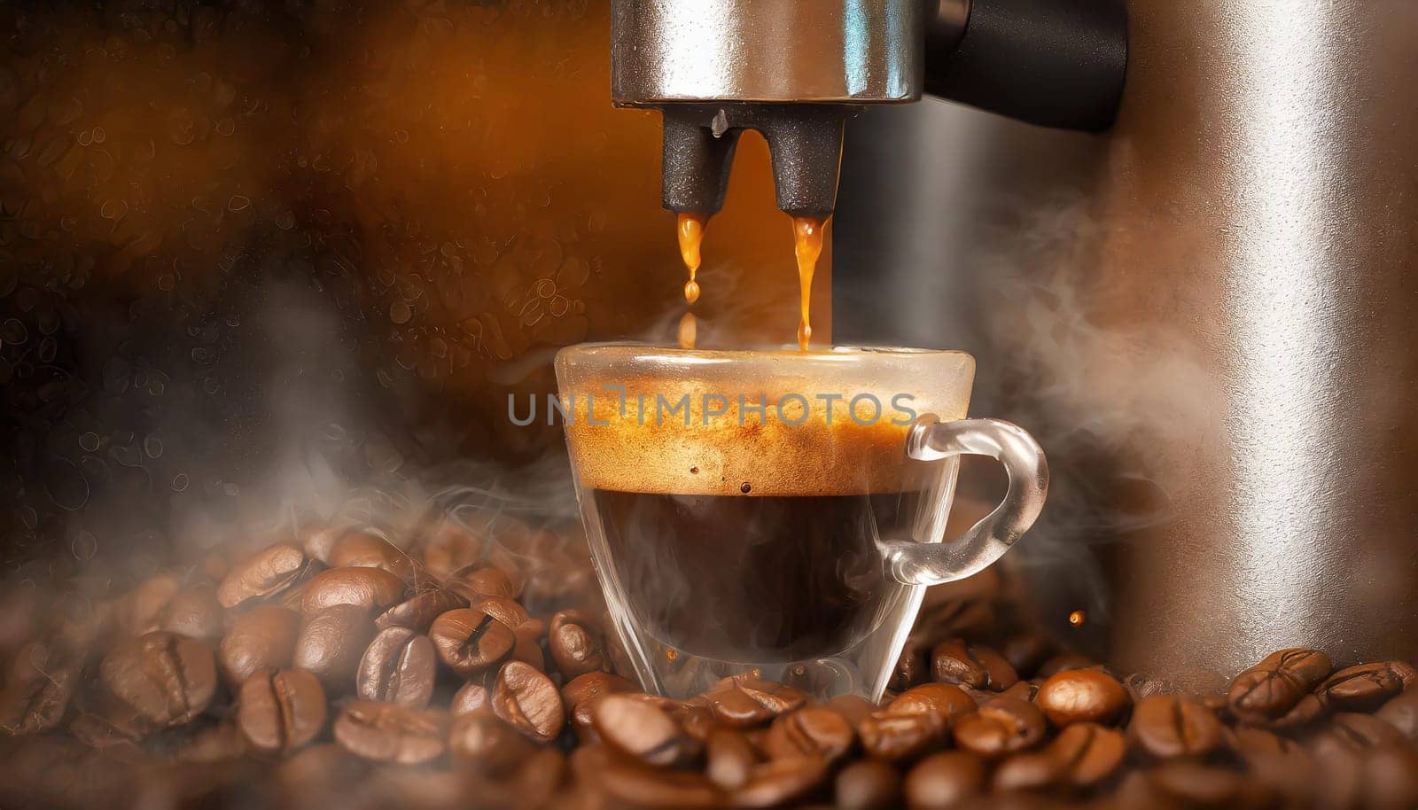 Espresso poruing from coffee machine at cafe