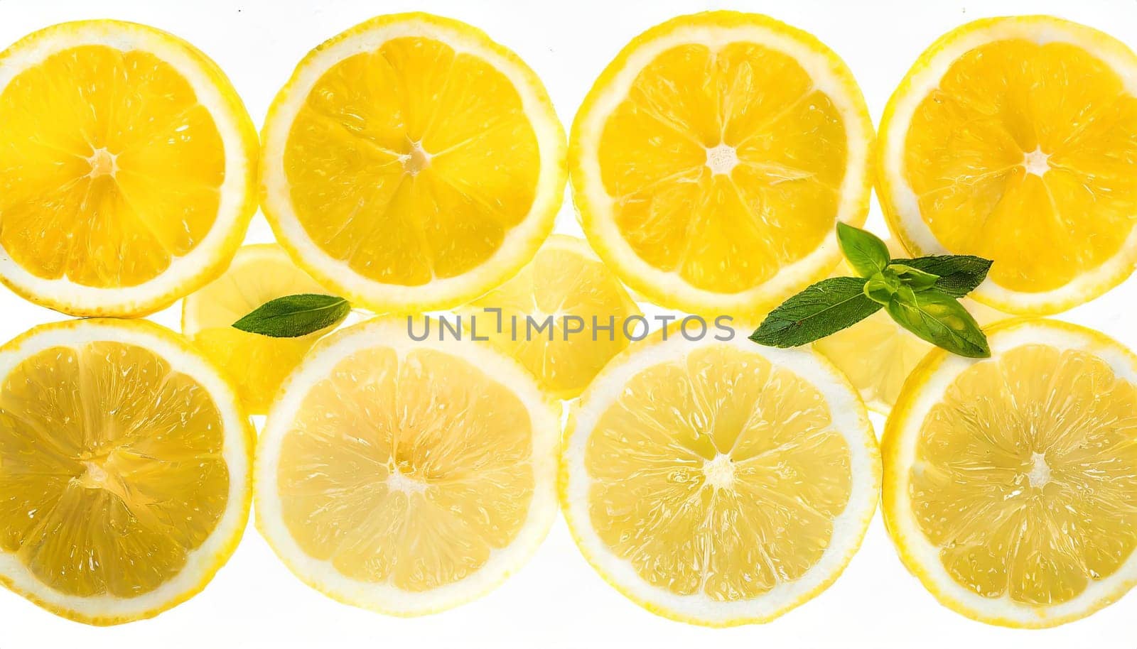 Slices of fresh lemon as background, top view