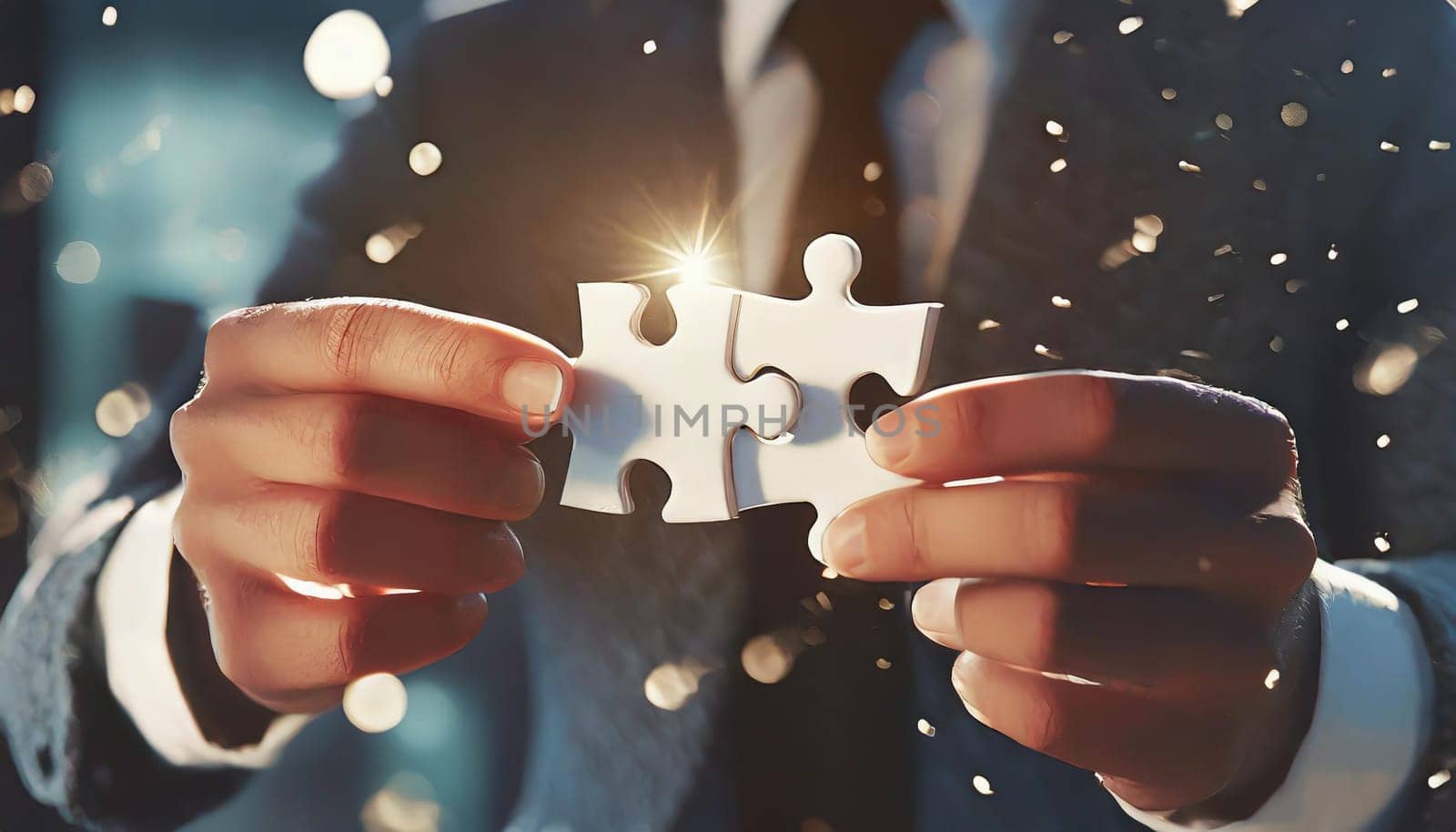 People holds in hand a jigsaw puzzle. Business solutions, success and strategy.