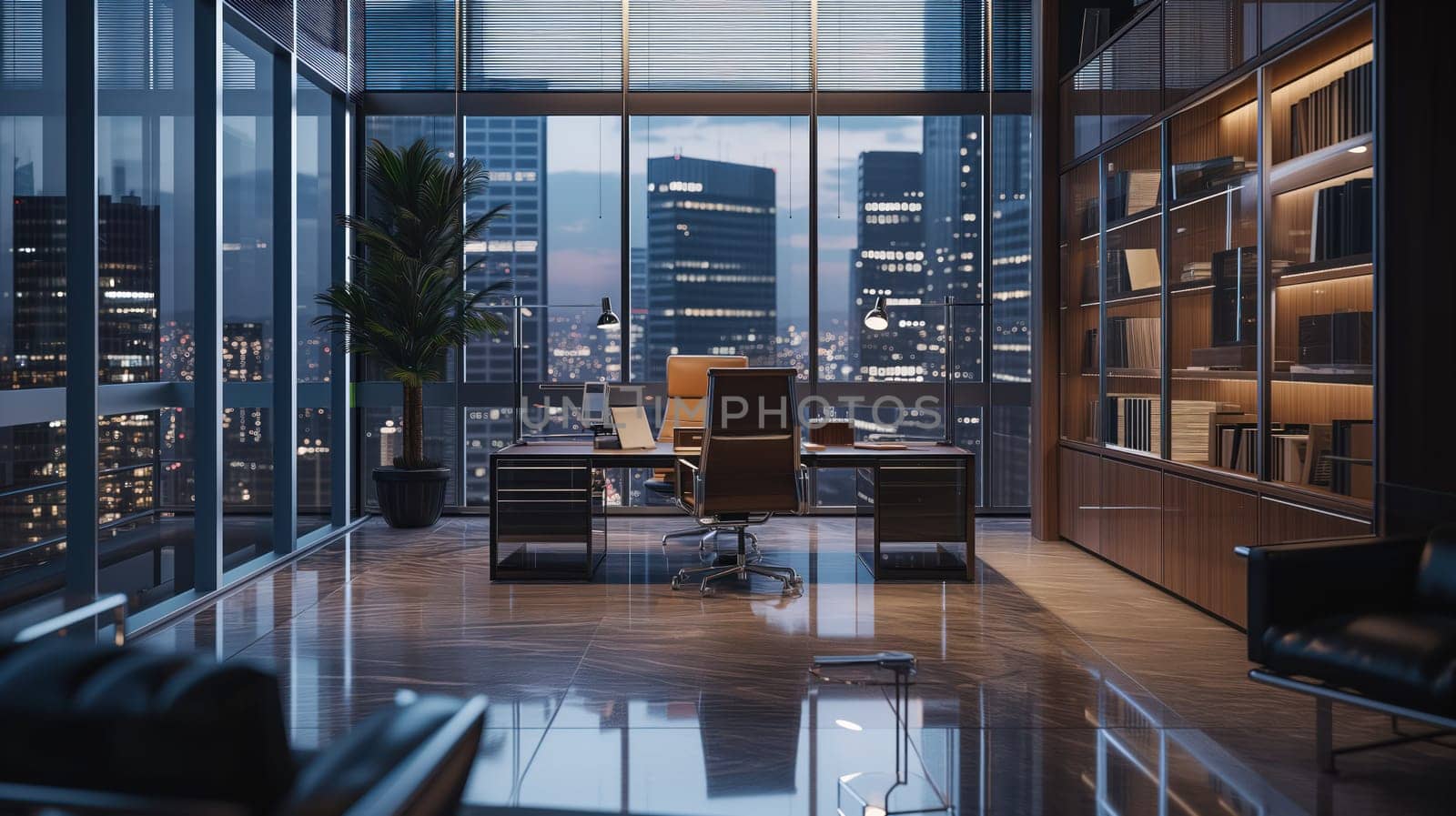 Modern business meeting and working office room. Generative AI image