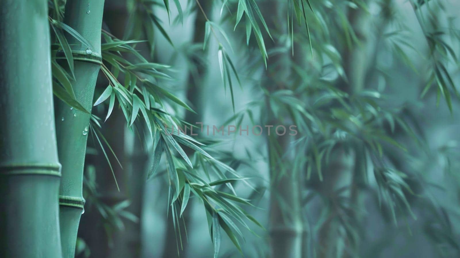 Bamboo with droplets. Created using AI generated technology and image editing software.