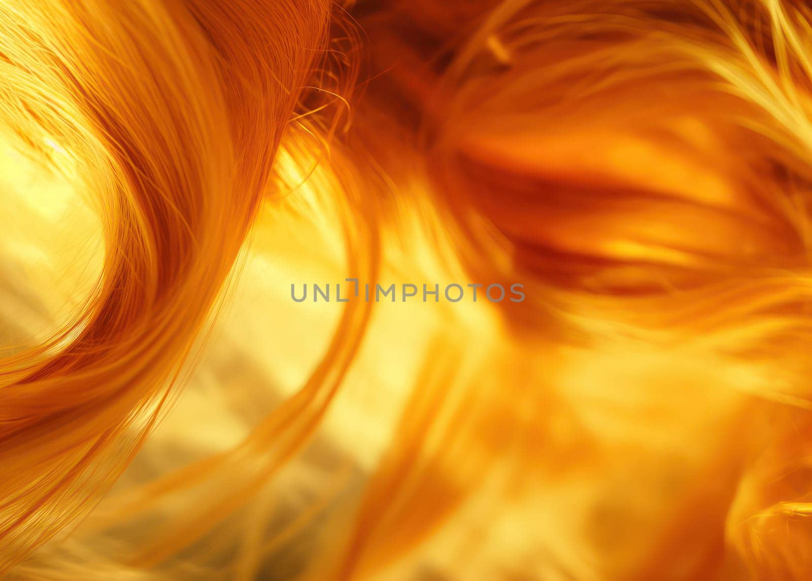 Red golden hair closeup abstract background. Generative AI image