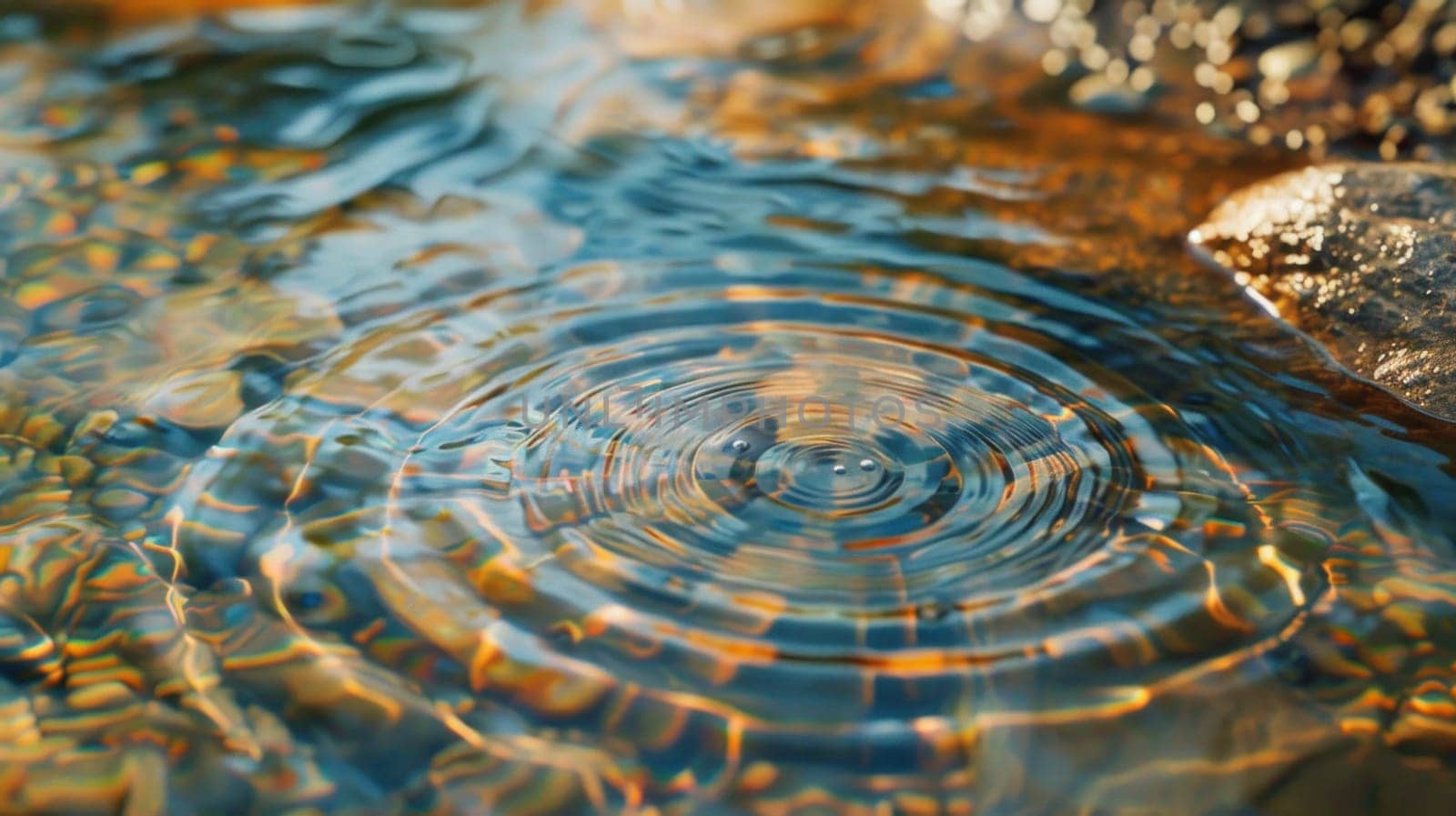 Droplets reflecting the glow of the sunset. Created using AI generated technology and image editing software.