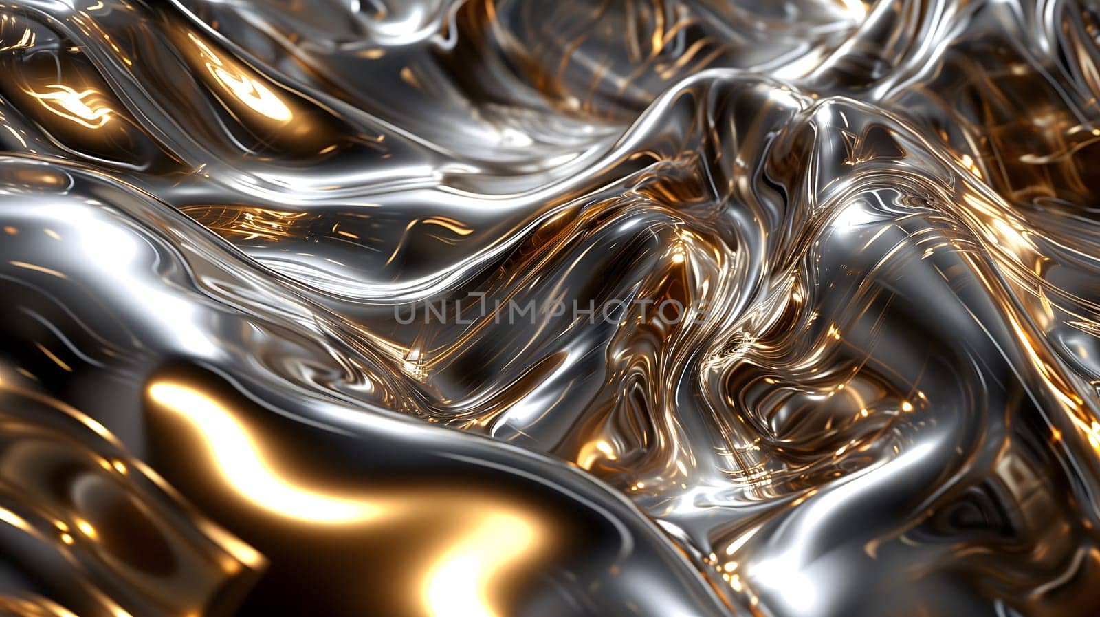 Shiny quicksilver mercury metal waves background and wallpaper. Neural network generated in January 2024. Not based on any actual scene or pattern.