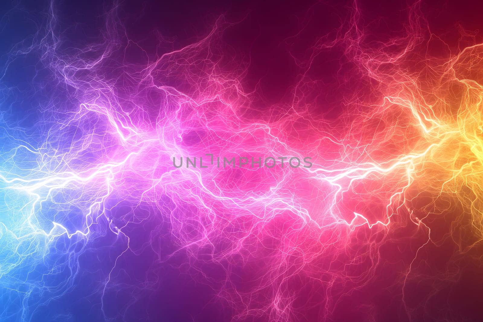 Colorful gradient bright and vibrant electric power discharges wallpaper and background. Neural network generated image. Not based on any actual scene or pattern.