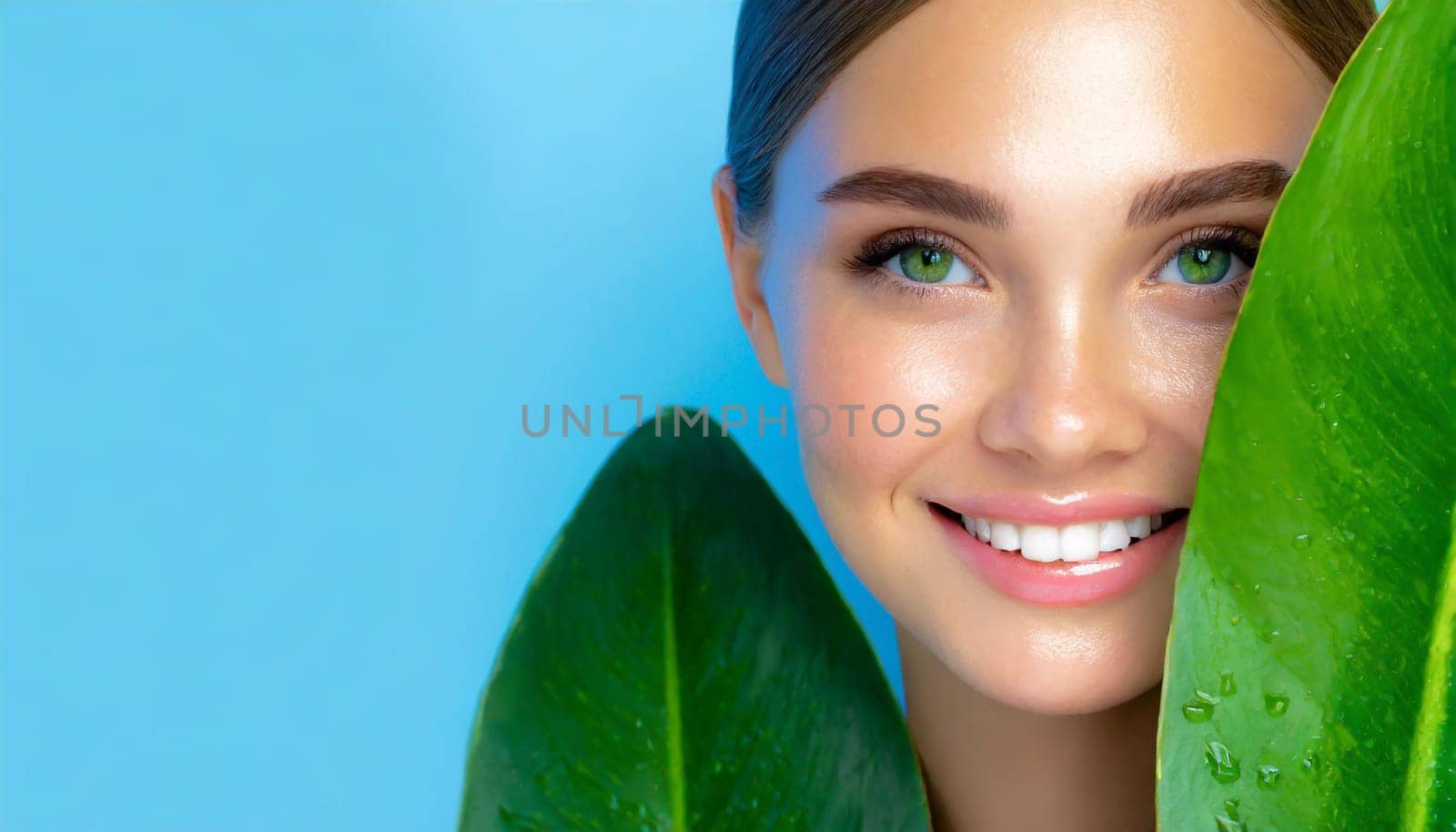 Beauty Spa Woman with a Fresh Leaf over Face