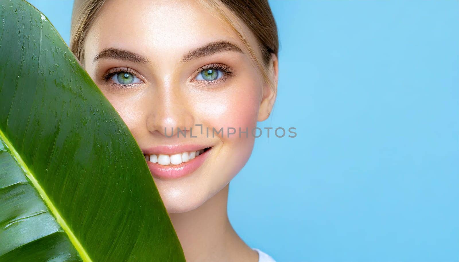 Beauty Spa Woman with a Fresh Leaf over Face