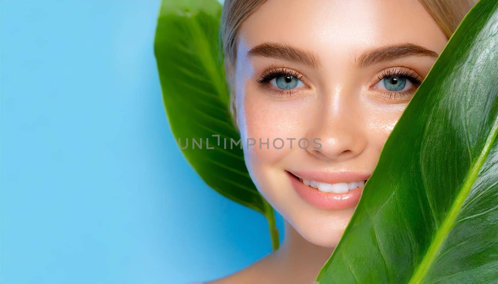 Beauty Spa Woman with a Fresh Leaf over Face