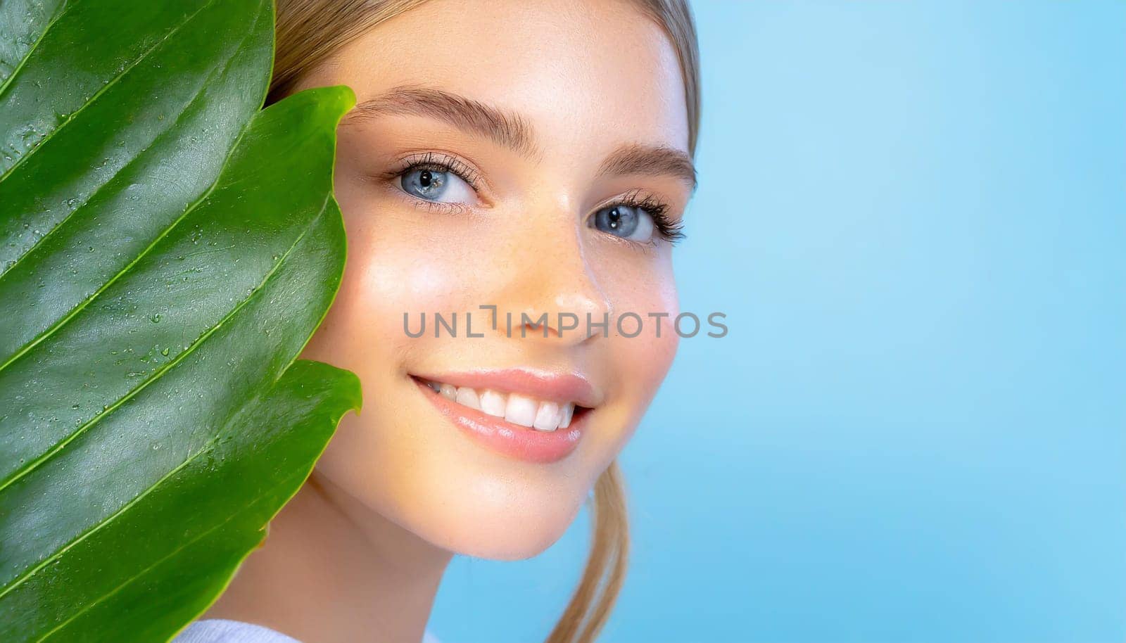 Beauty Spa Woman with a Fresh Leaf over Face
