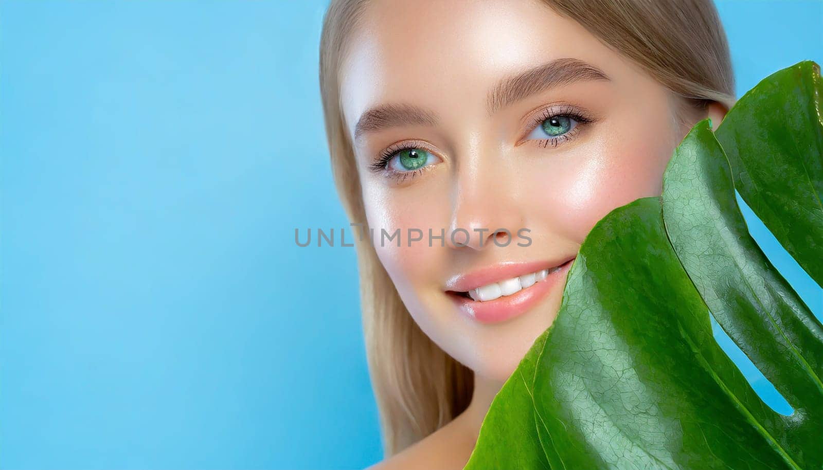 Beauty Spa Woman with a Fresh Leaf over Face