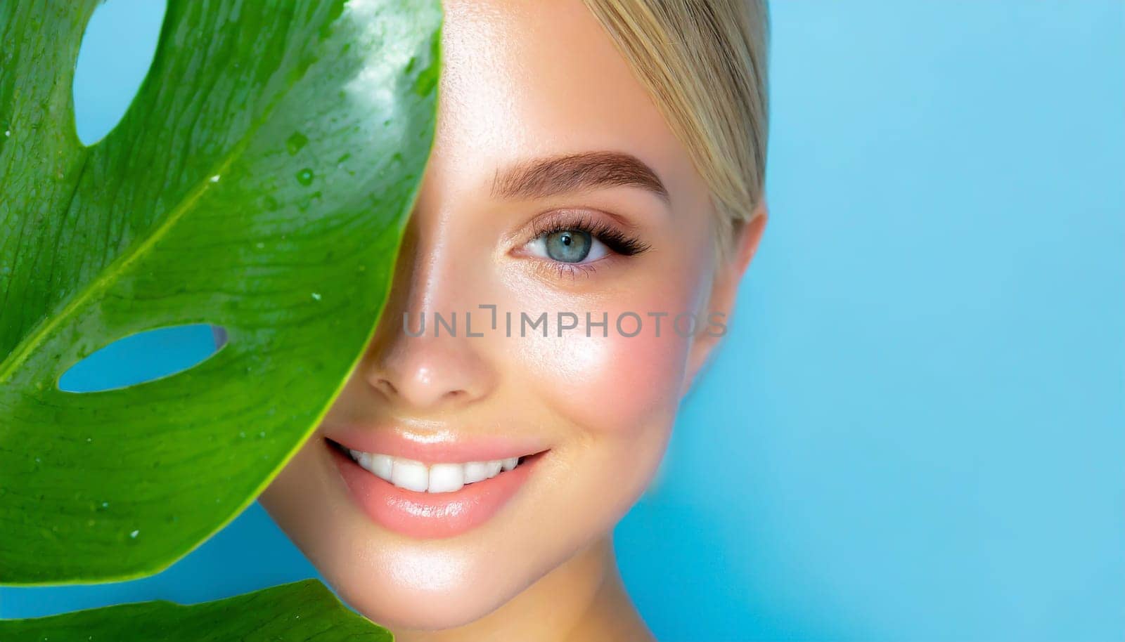 Beauty Spa Woman with a Fresh Leaf over Face