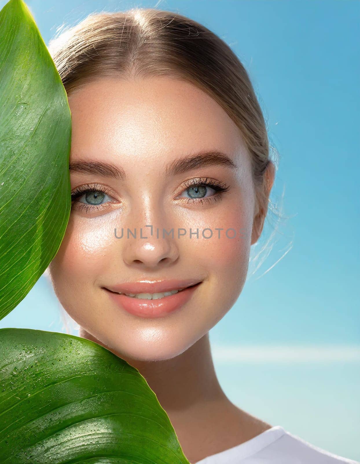 Beauty Spa Woman with a Fresh Leaf over Face