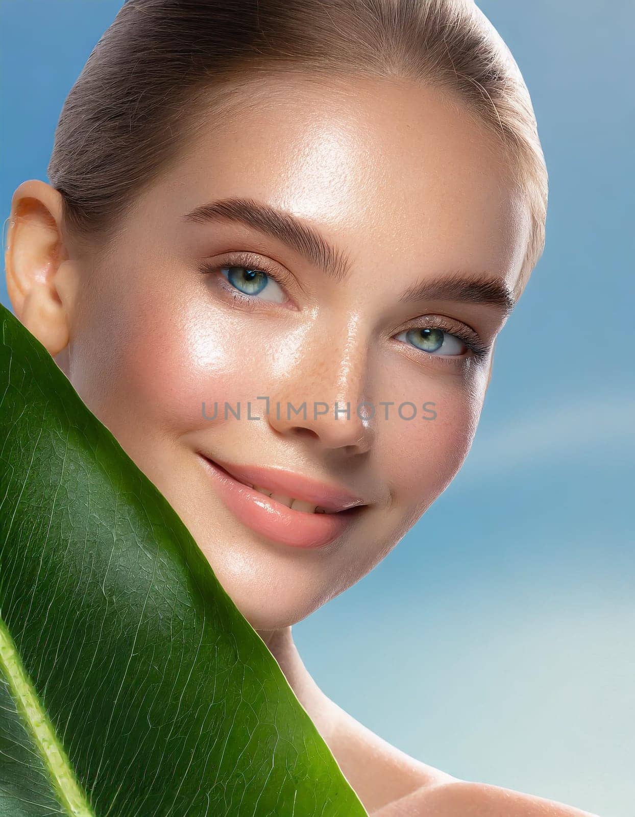 Beauty Spa Woman with a Fresh Leaf over Face