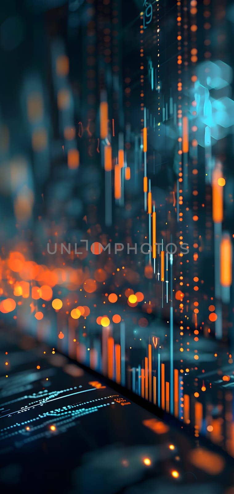 Investing and Trading: Digital Charts and Graphs Reflect modern Market Volatility. Neural network generated image. Not based on any actual scene or pattern.