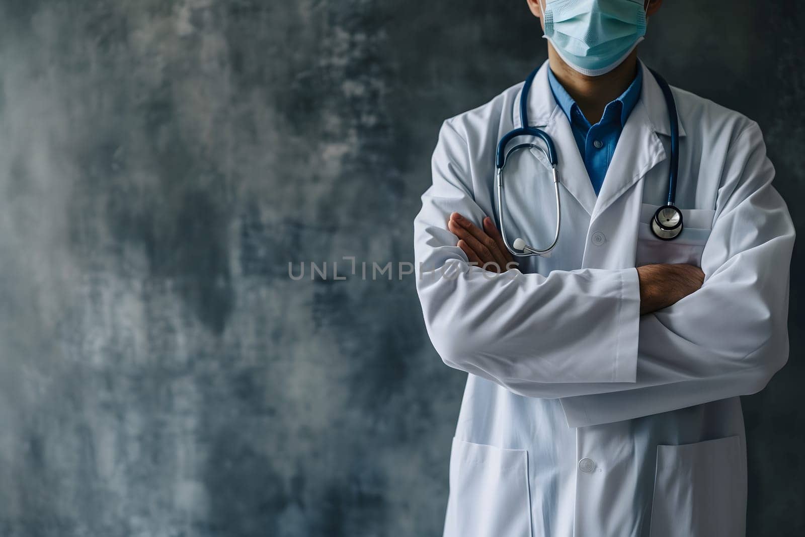 Abstract Medical Doctor, Symbolizing Compassion and Expertise asymmetrical composition with copy space. Neural network generated image. Not based on any actual scene or pattern.