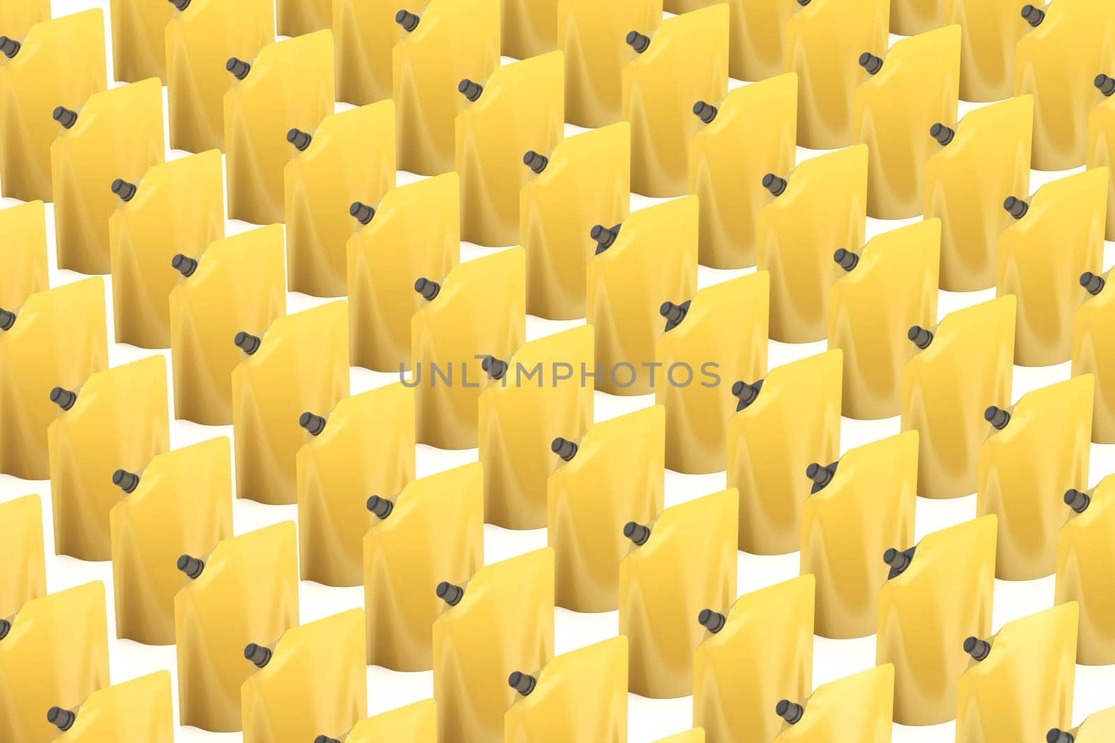 Many rows with yellow stand-up pouches