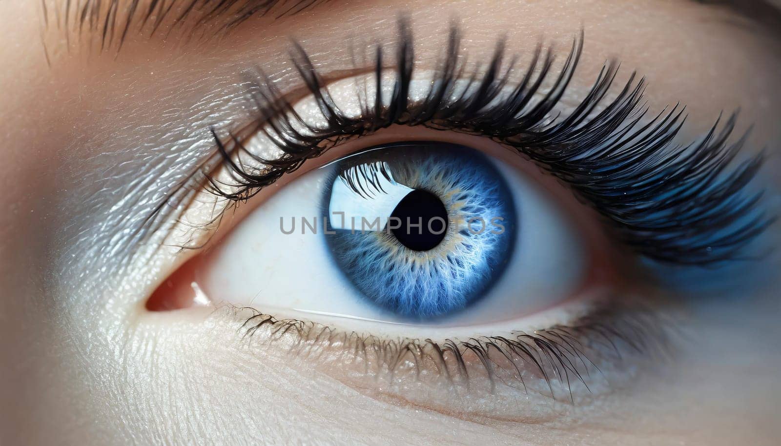 Female Eye with Extreme Long False Eyelashes. Eyelash Extensions. Makeup, Cosmetics, Beauty. Close up, Macro