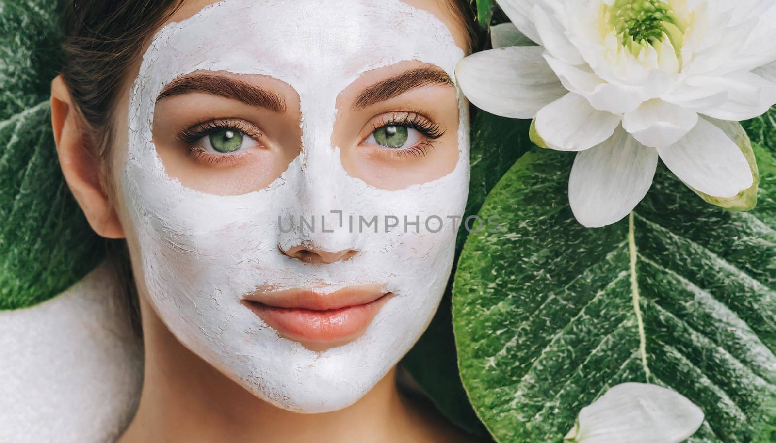 Skincare, mask for eyes and face of woman on blue background for wellness, cosmetics and facial treatment. Beauty, luxury spa and girl relax with eye pads for dermatology, healthy skin and self care