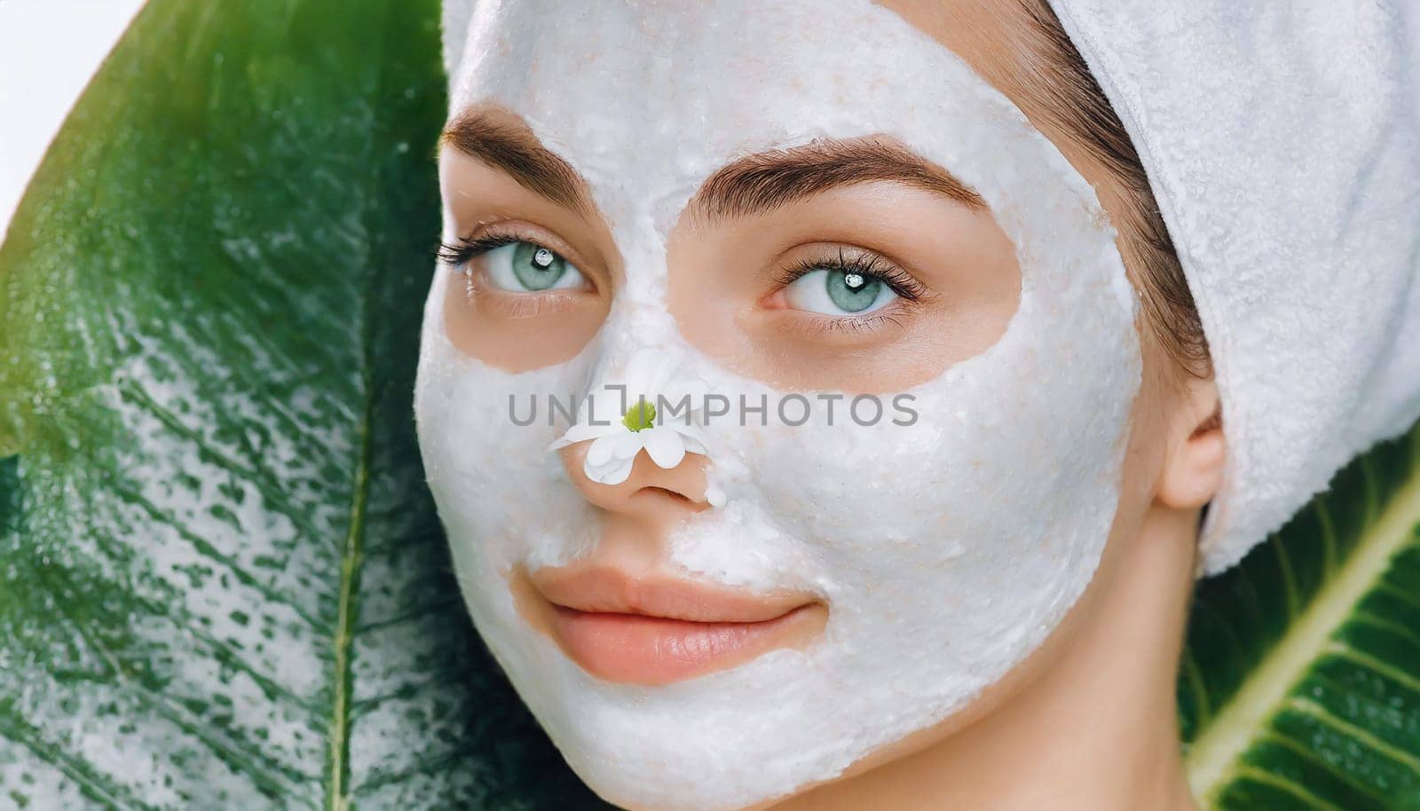 Skincare, mask for eyes and face of woman on blue background for wellness, cosmetics and facial treatment. Beauty, luxury spa and girl relax with eye pads for dermatology, healthy skin and self care