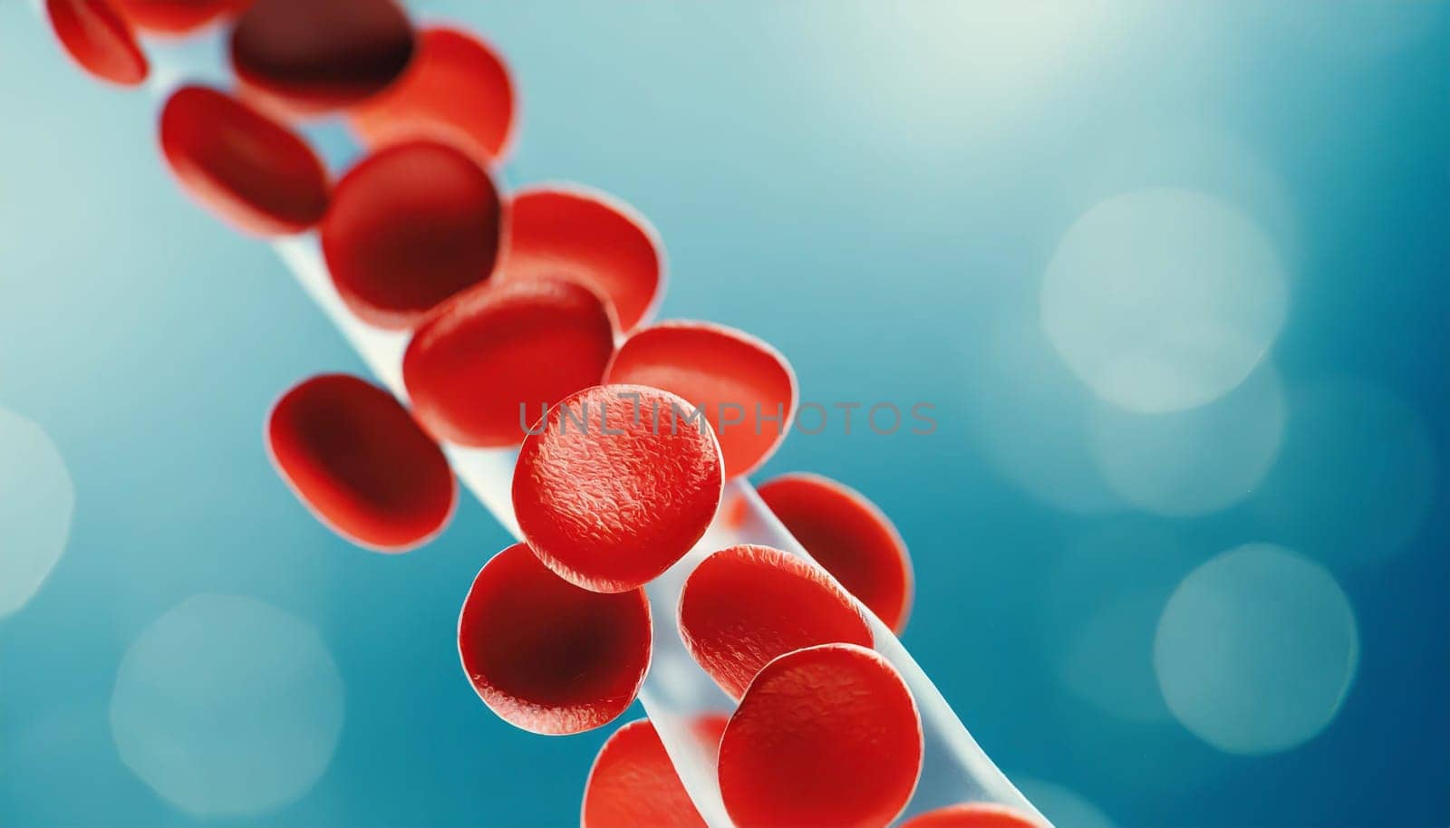 Close-up of red blood cells flowing in a blood vessel. Research concept.