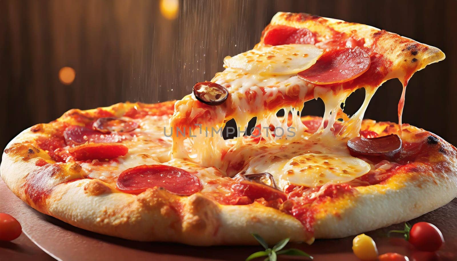 Supreme Pizza lifted slice