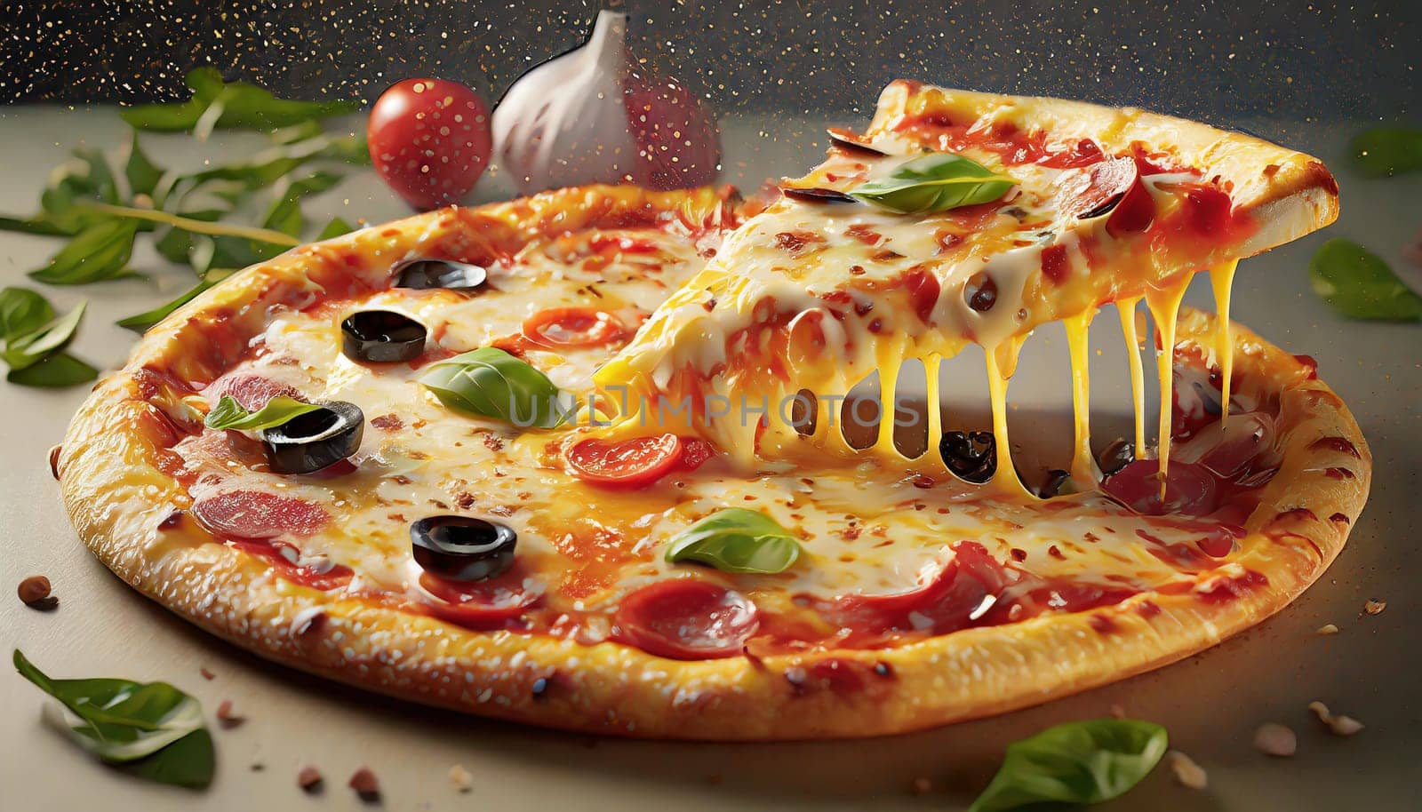 Supreme Pizza lifted slice
