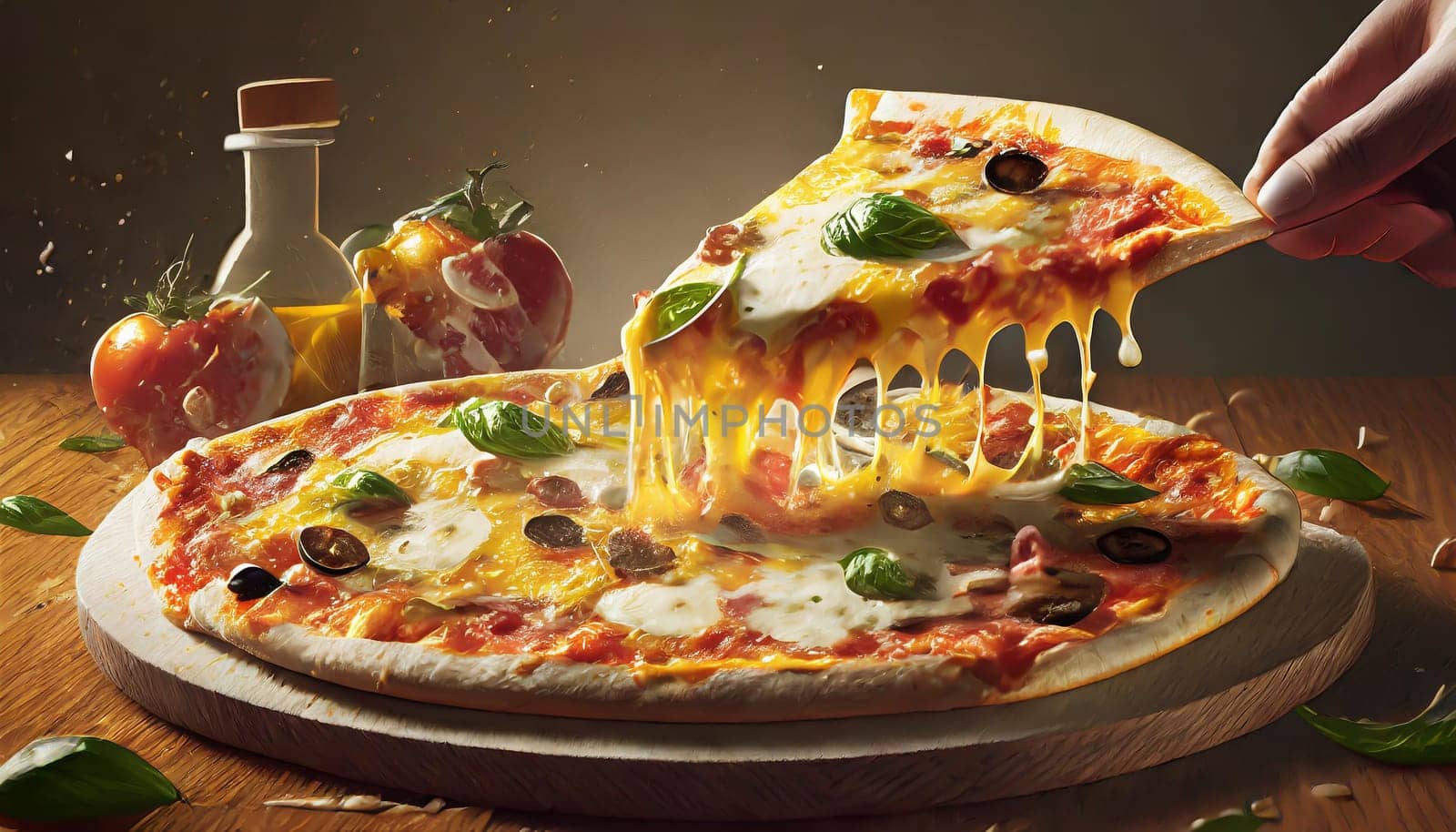 Supreme Pizza lifted slice