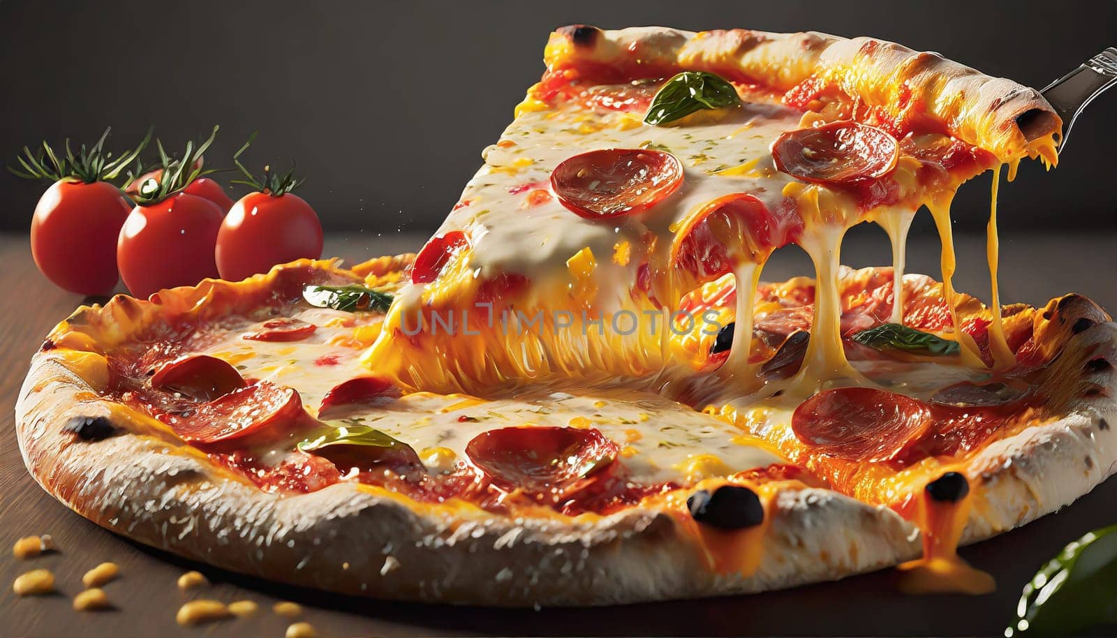 Supreme Pizza lifted slice