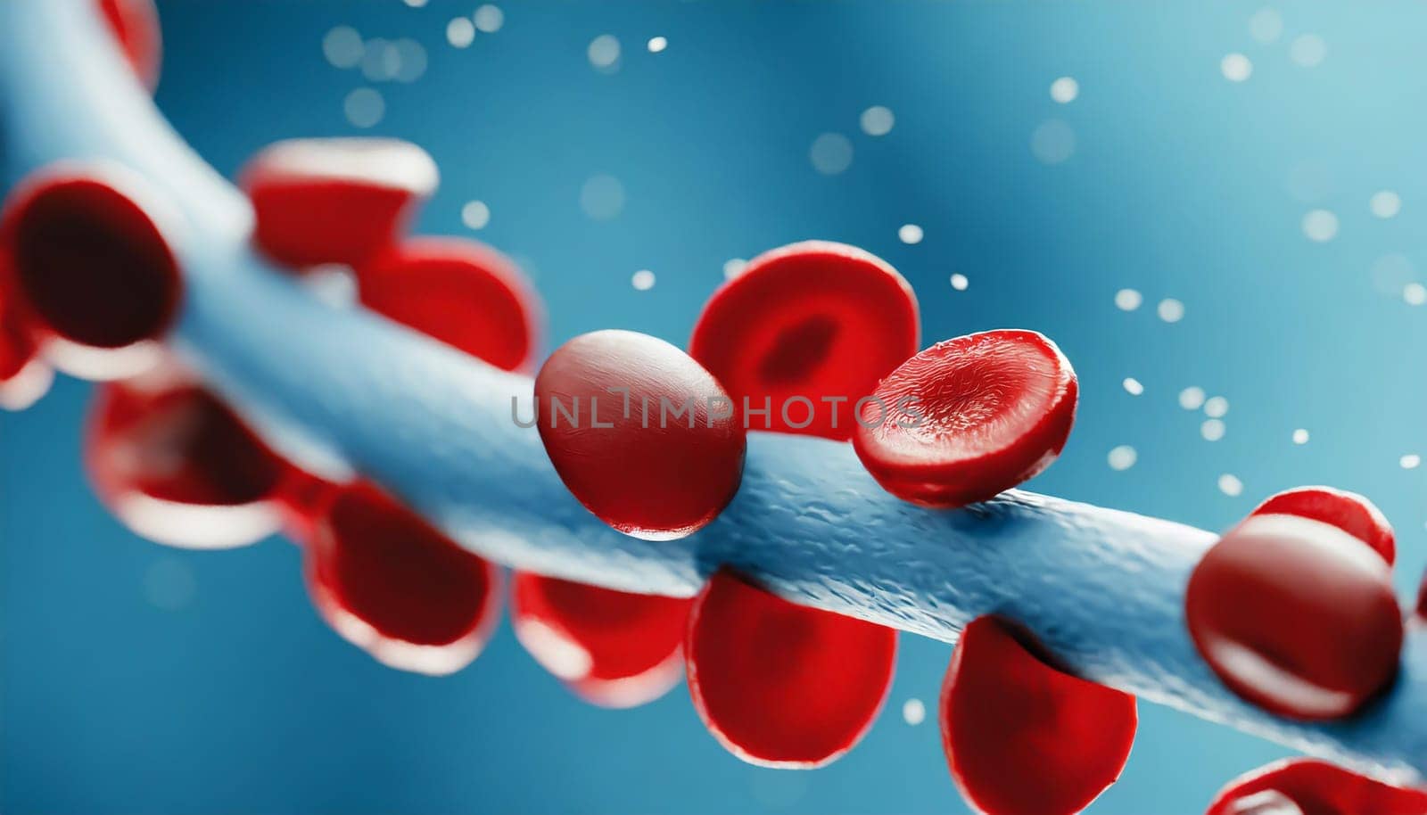 Close-up of red blood cells flowing in a blood vessel. Research concept.