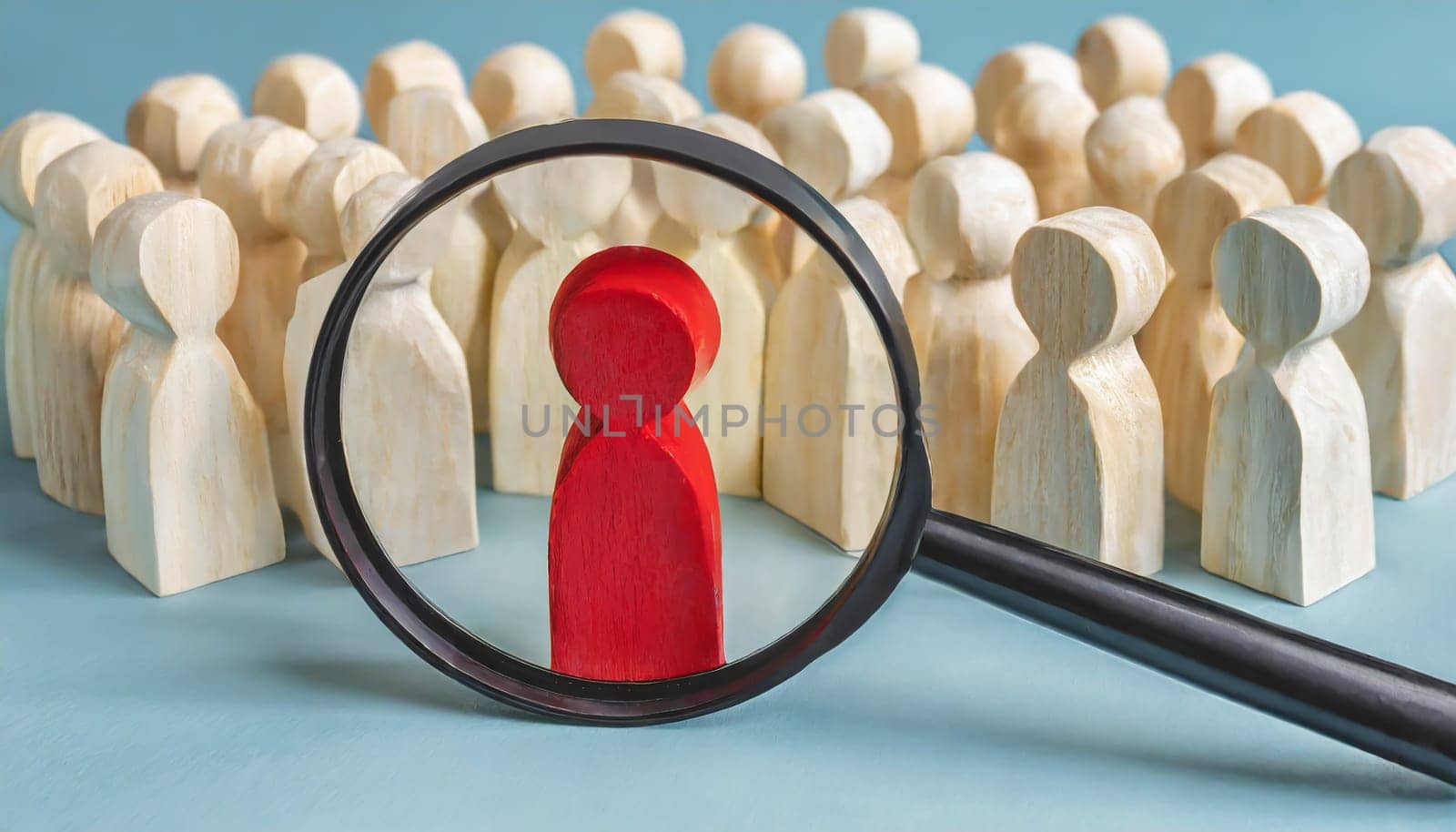 Wooden figures of people are lying on a white background. Social network. Business. The concept of human resources management. Headhunters. Search for people to work. The search for the second half.
