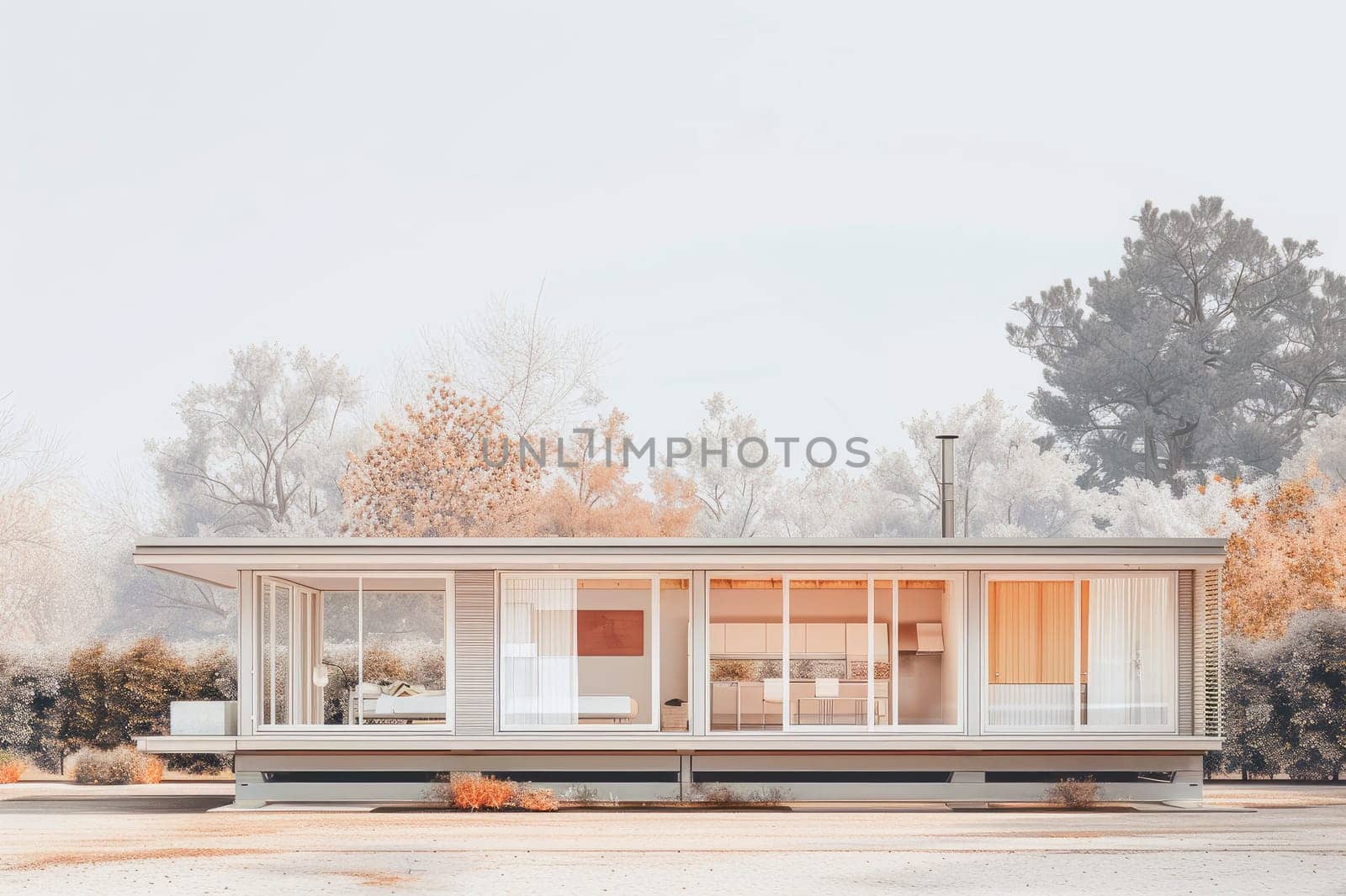 Exterior of modular luxury home. Modern small modular house.AI generated