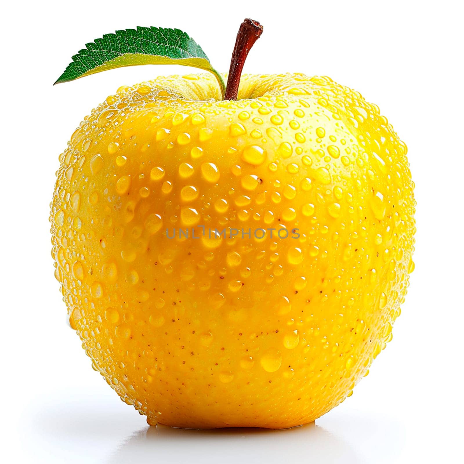 Ripe yellow green apple on a white background AI generated image