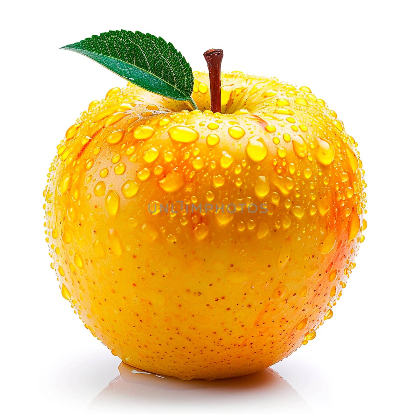 Ripe yellow green apple on a white background AI generated image