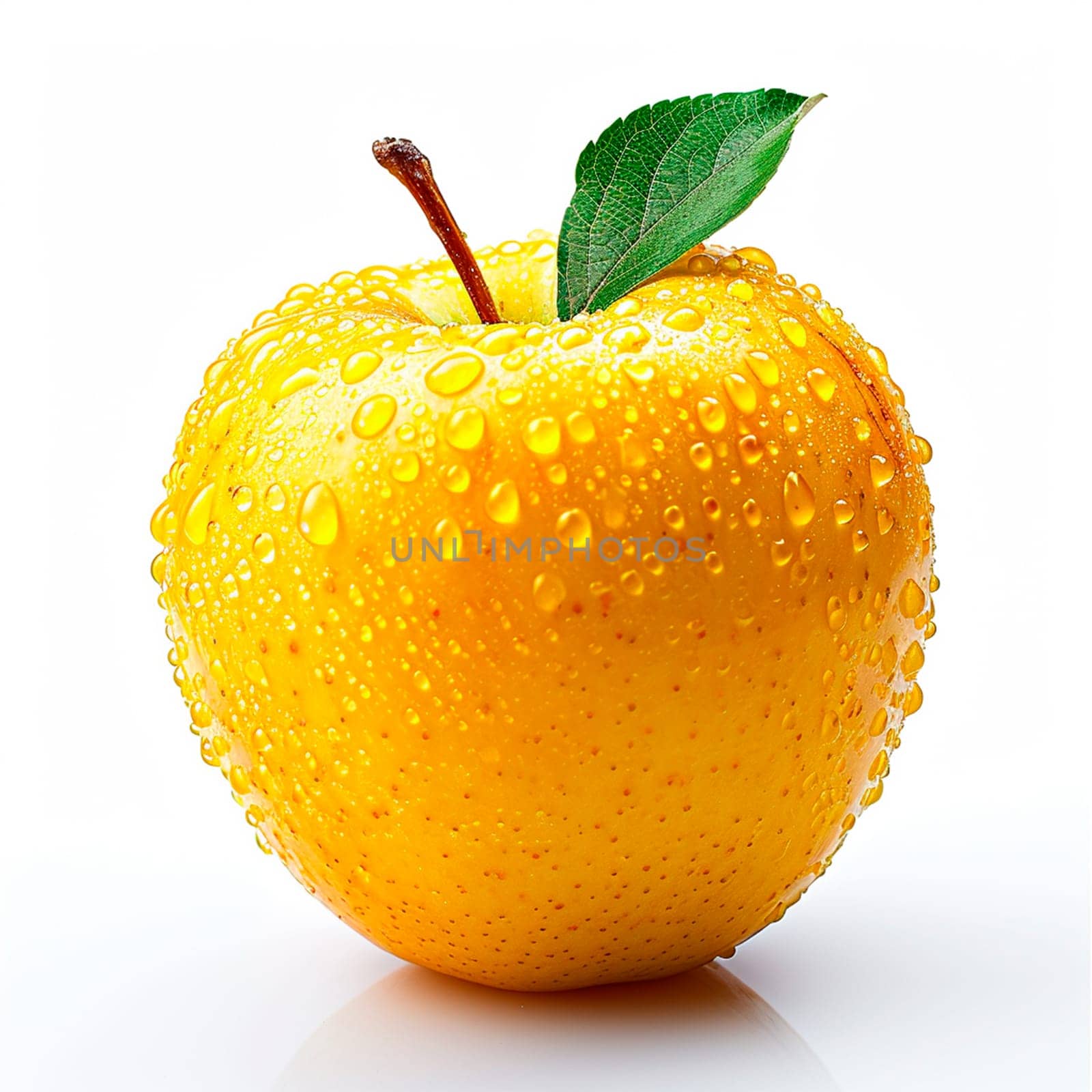 Ripe yellow green apple on a white background AI generated image