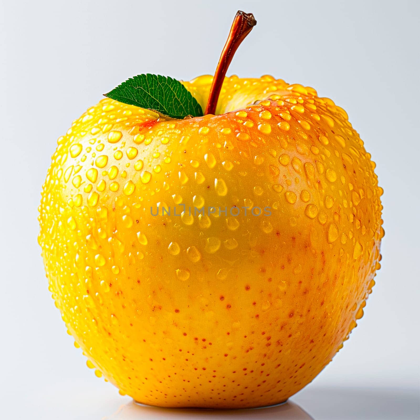 Ripe yellow green apple on a white background AI generated image
