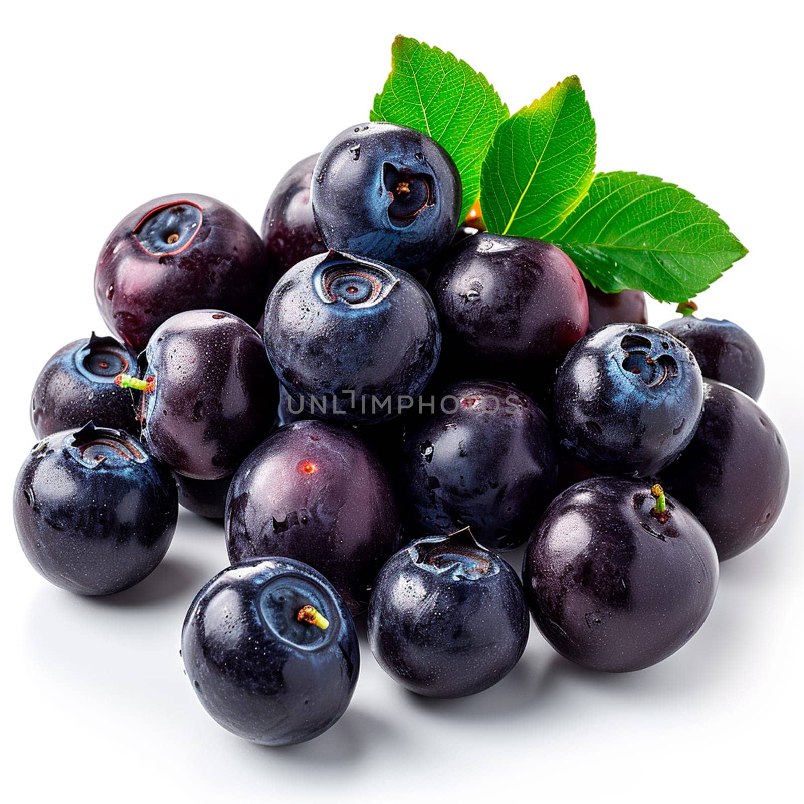 Acai berries on white isolated background AI generated image