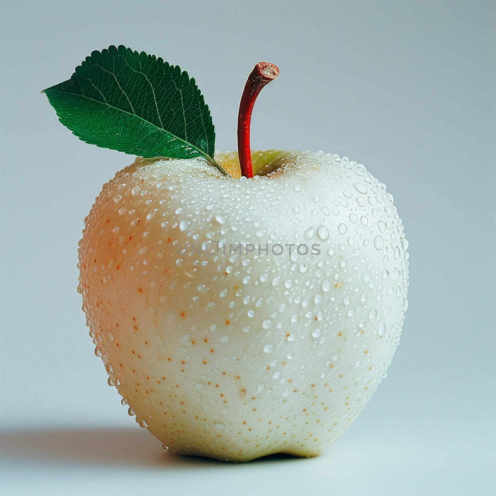 Ripe white apple on a white background AI generated image