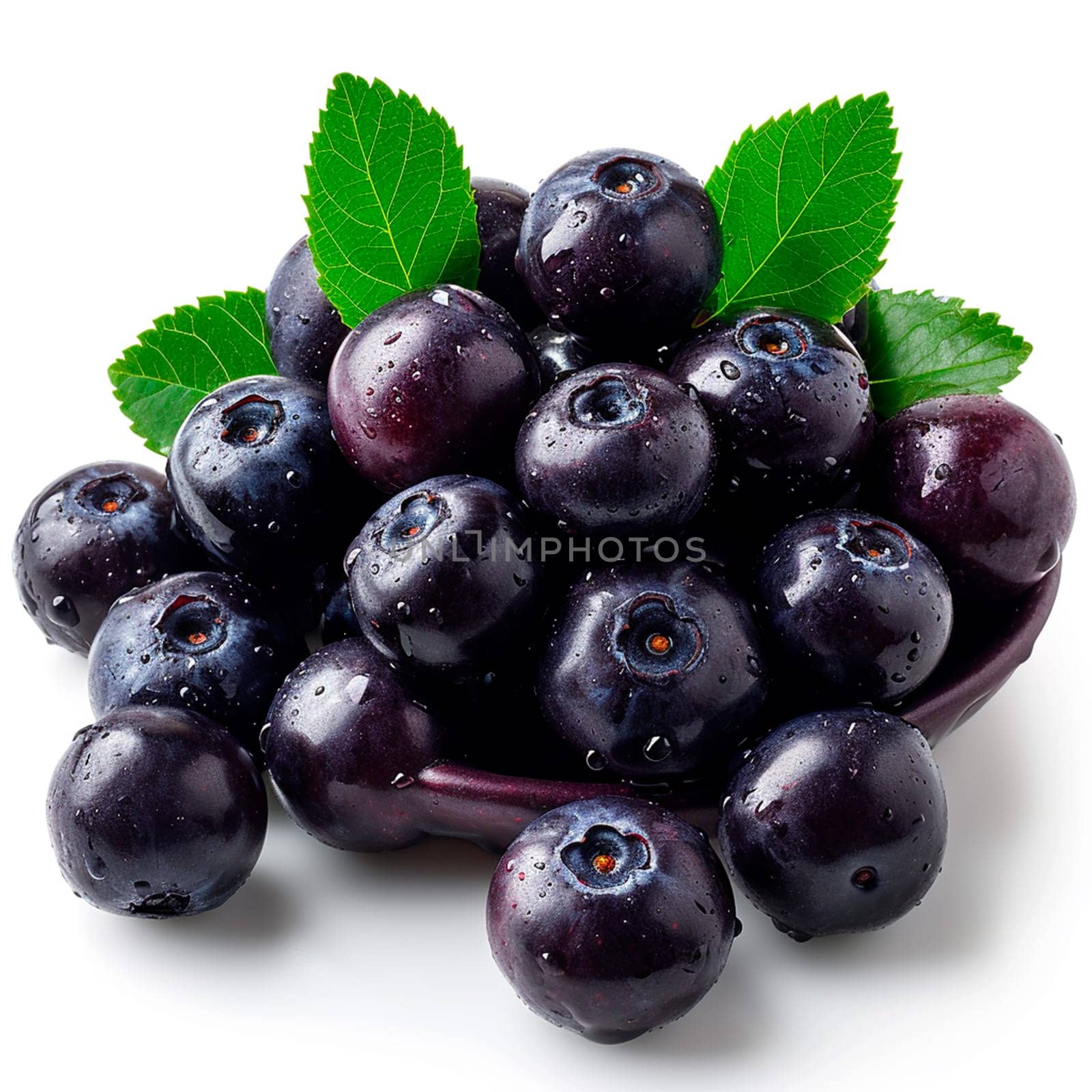 Acai berries on white isolated background AI generated image