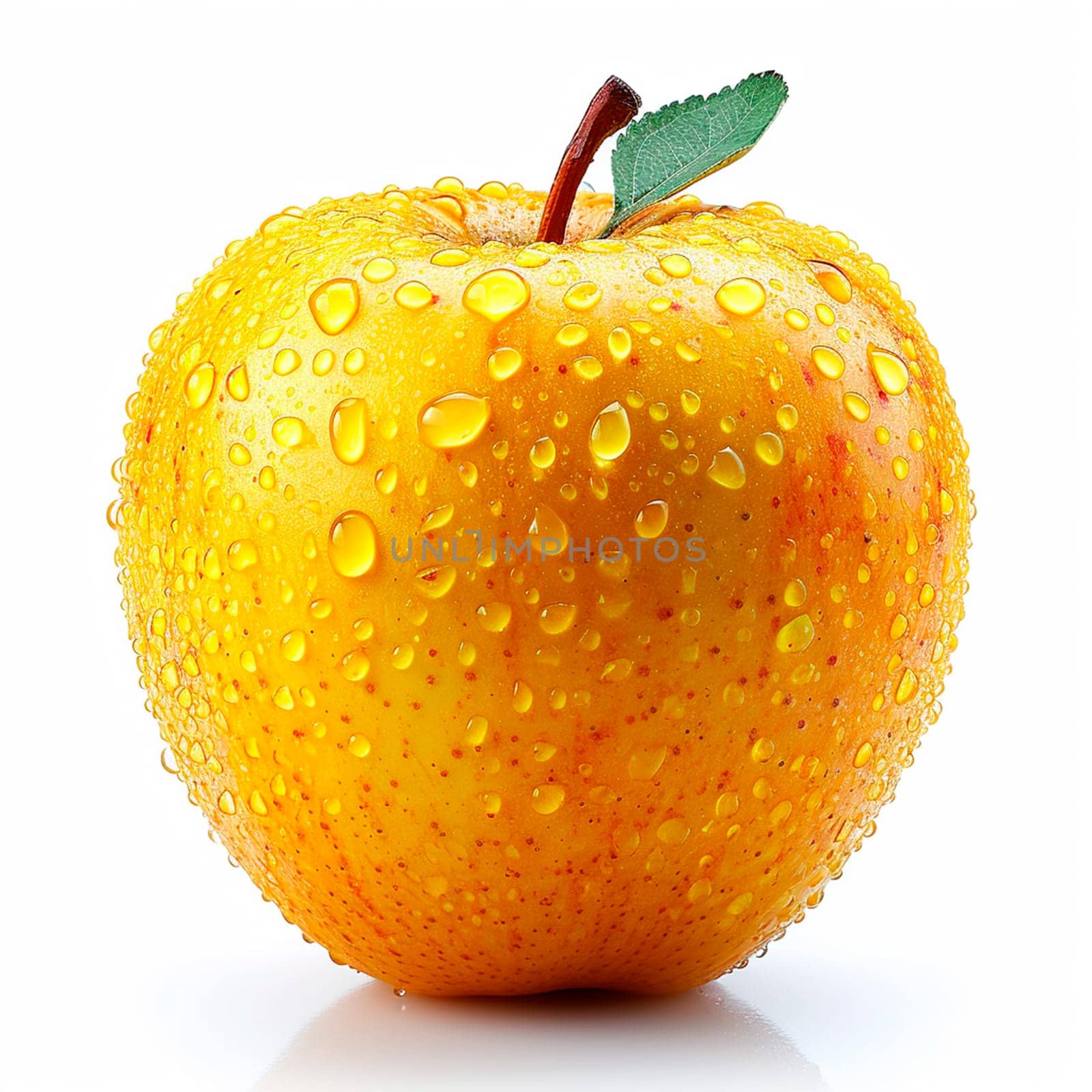 Ripe yellow green apple on a white background AI generated image