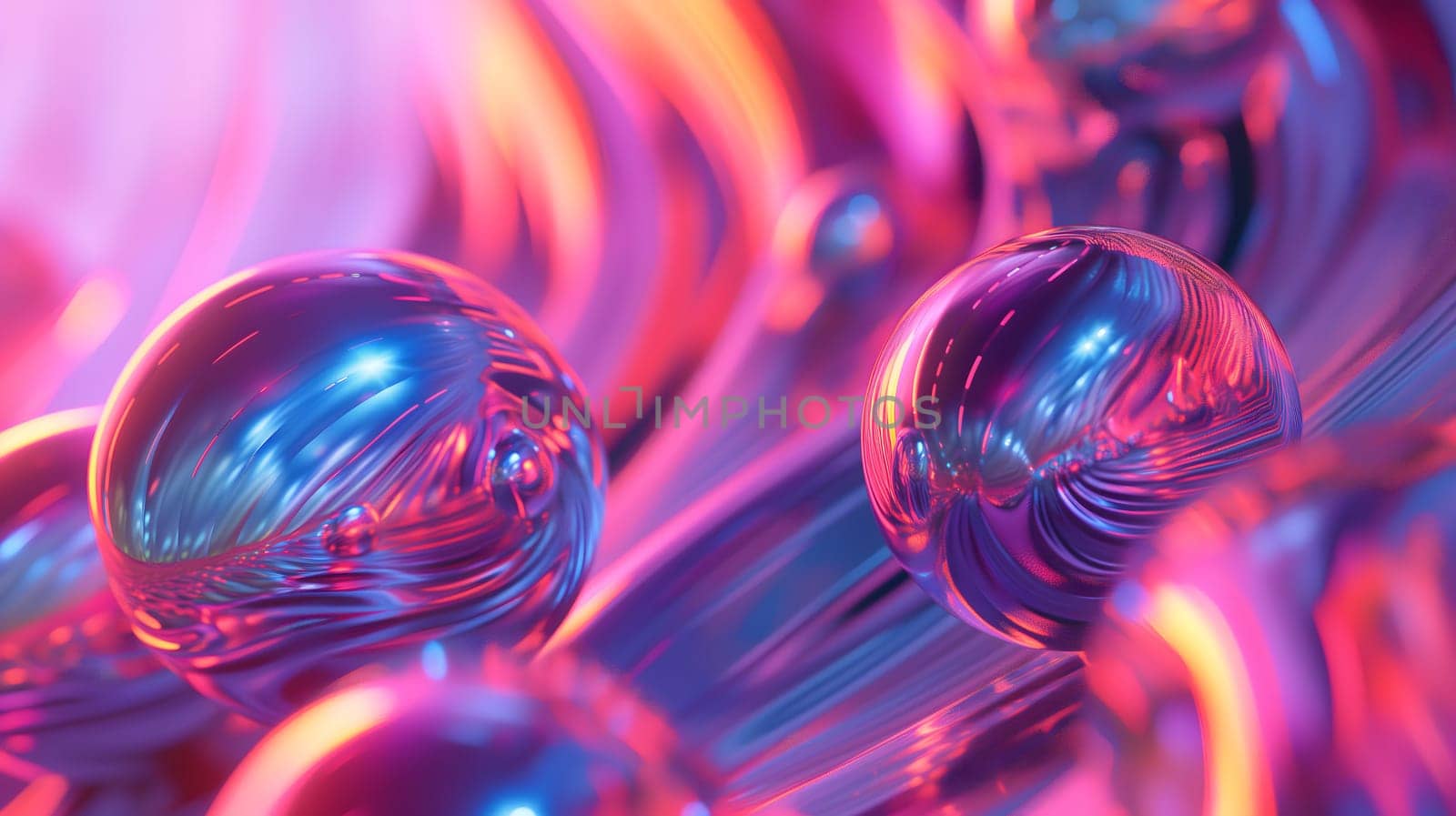 Abstract pink and cyan shiny bubble shapes background and wallpaper. Neural network generated in January 2024. Not based on any actual scene or pattern.