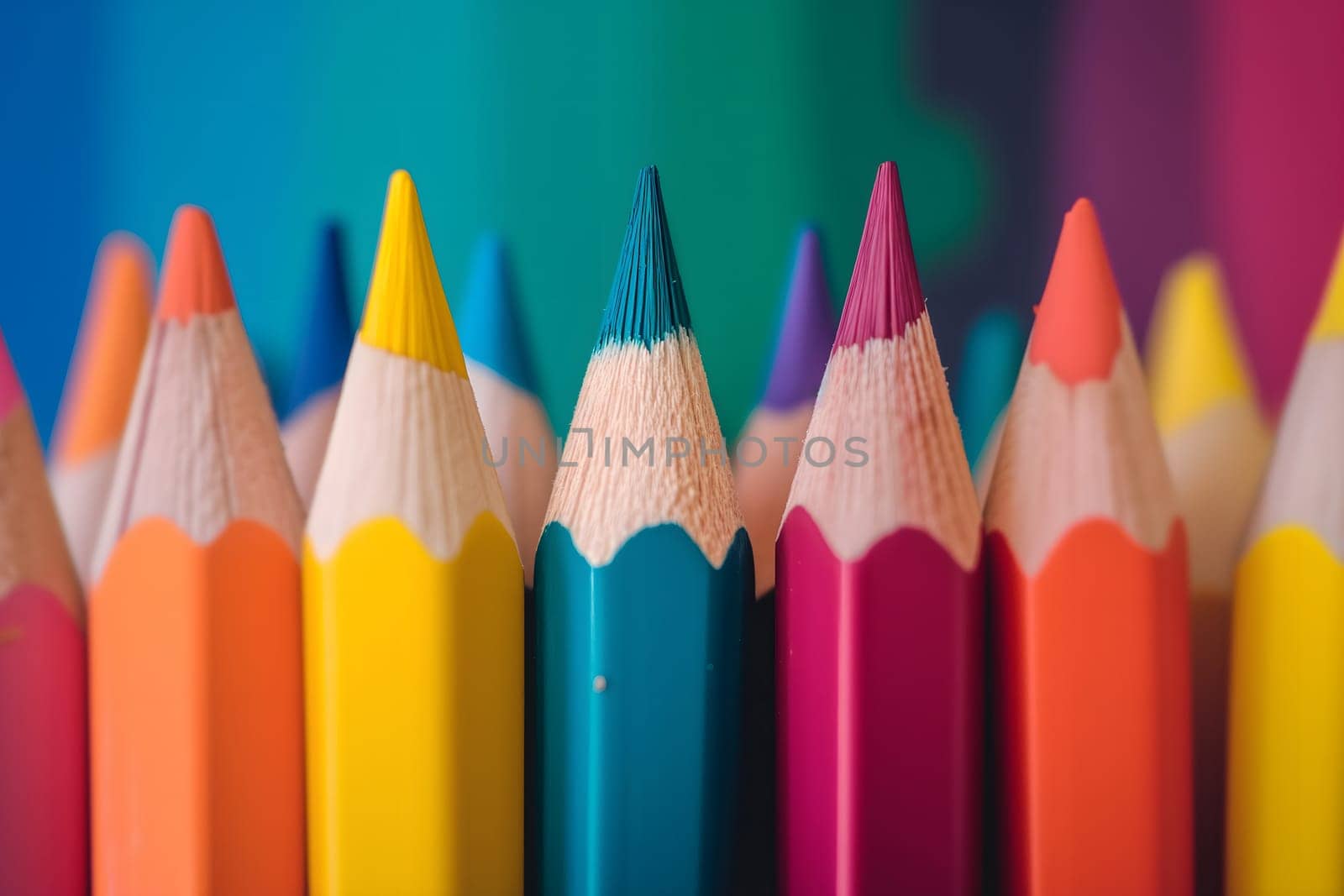 Colored pencils on blue background. Neural network generated in January 2024. Not based on any actual scene or pattern.