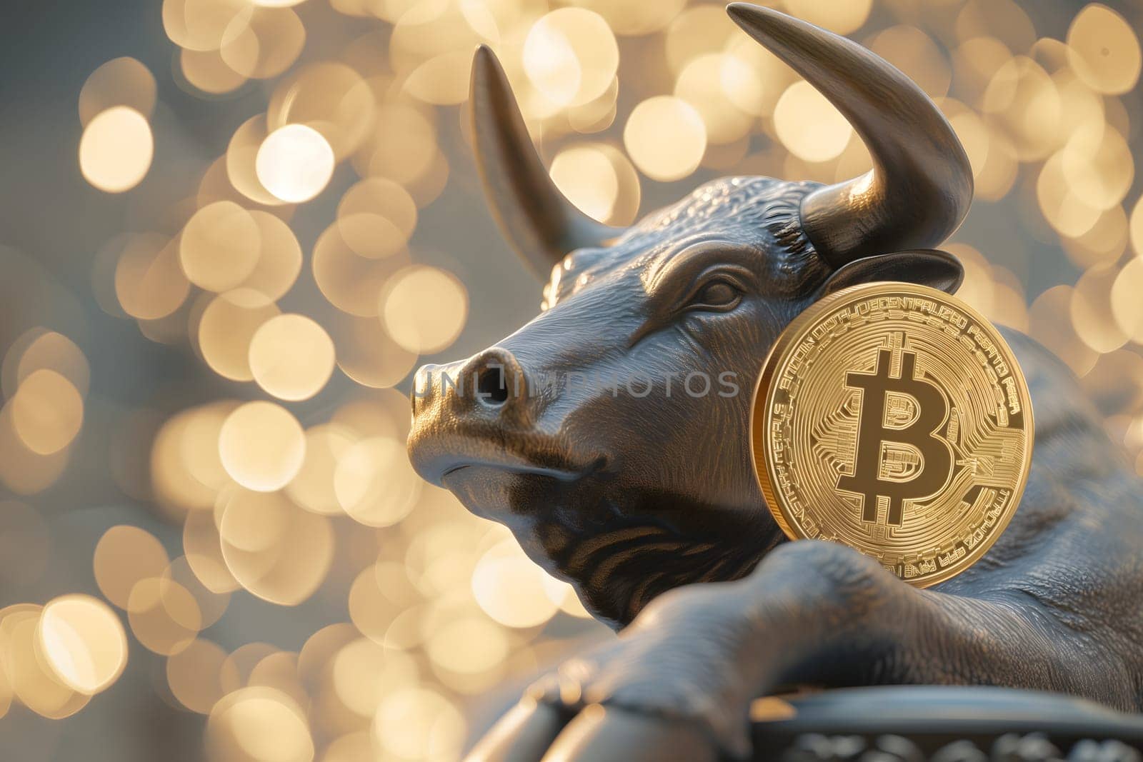Bull with bitcoin. Bullish trend concept. Neural network generated image. Not based on any actual person or scene.